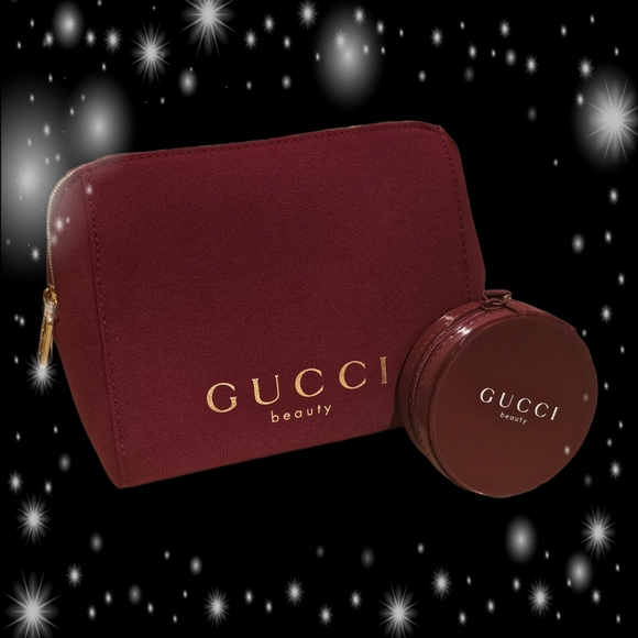 Gucci Handbags - GUCCI Beauty Burgundy Cosmetic Pouch and Compact Set